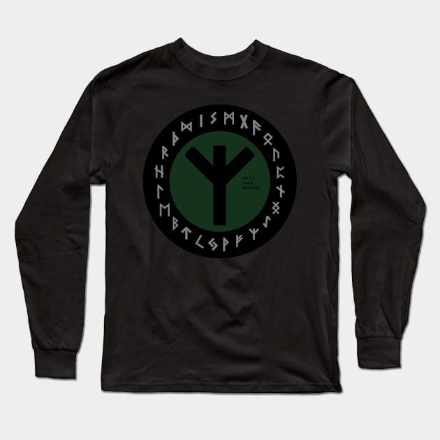 Green Elhaz Futhark Rune Symbol Long Sleeve T-Shirt by DepicSpirit